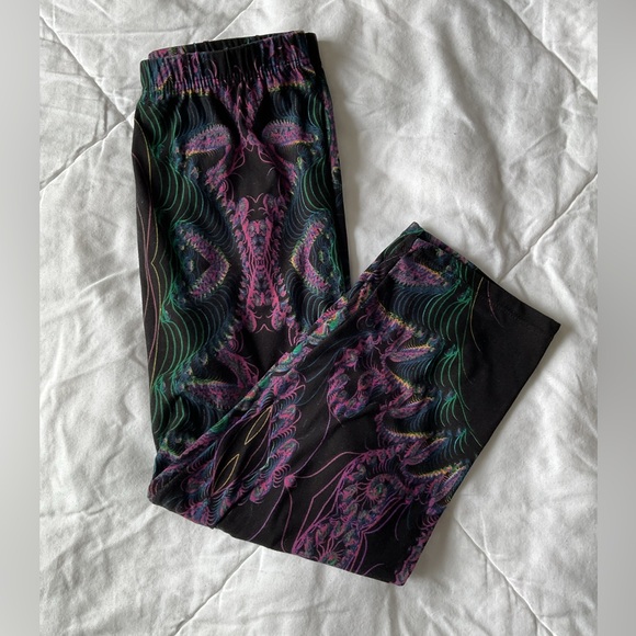 Leggings Depot Pants - Black Leggings with Pink and Green Swirl Print
